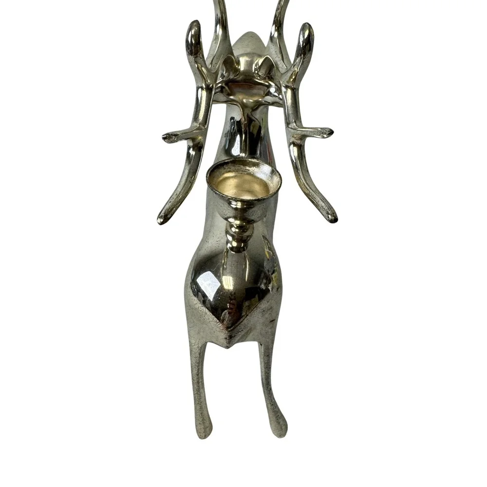 Vintage Pottery Barn Reindeer Taper Candleholder Silver Finish Holiday Decor